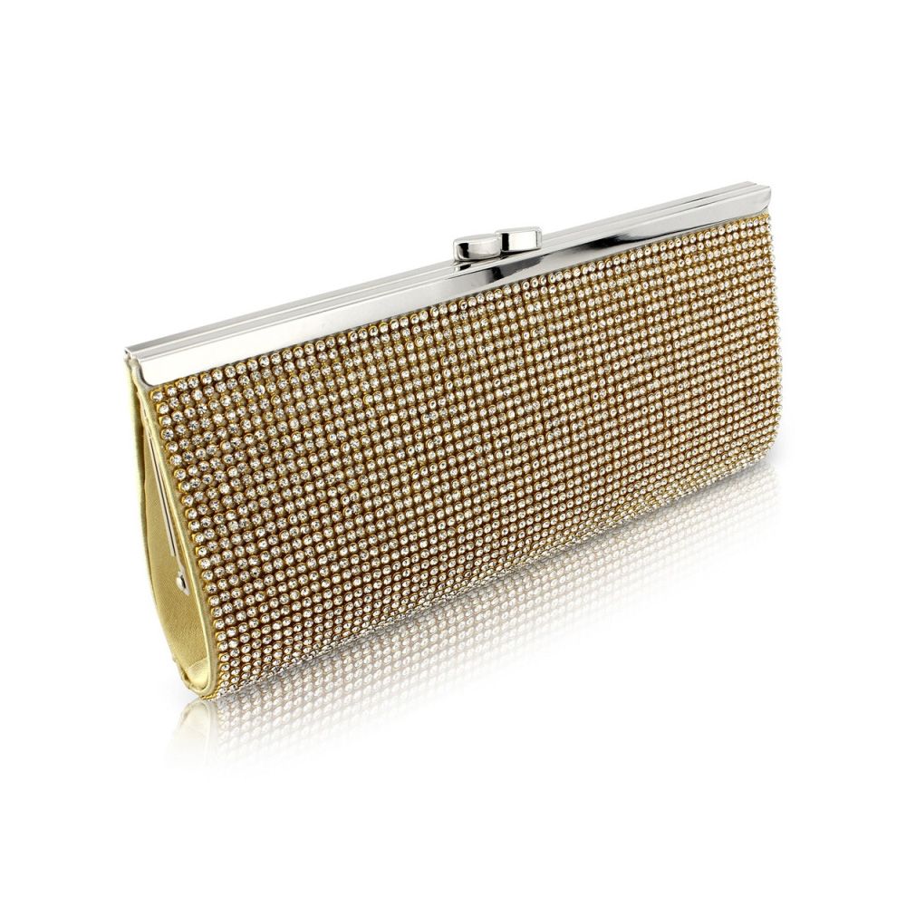 Lange clutch met goudkleurige afwerking en kristallen