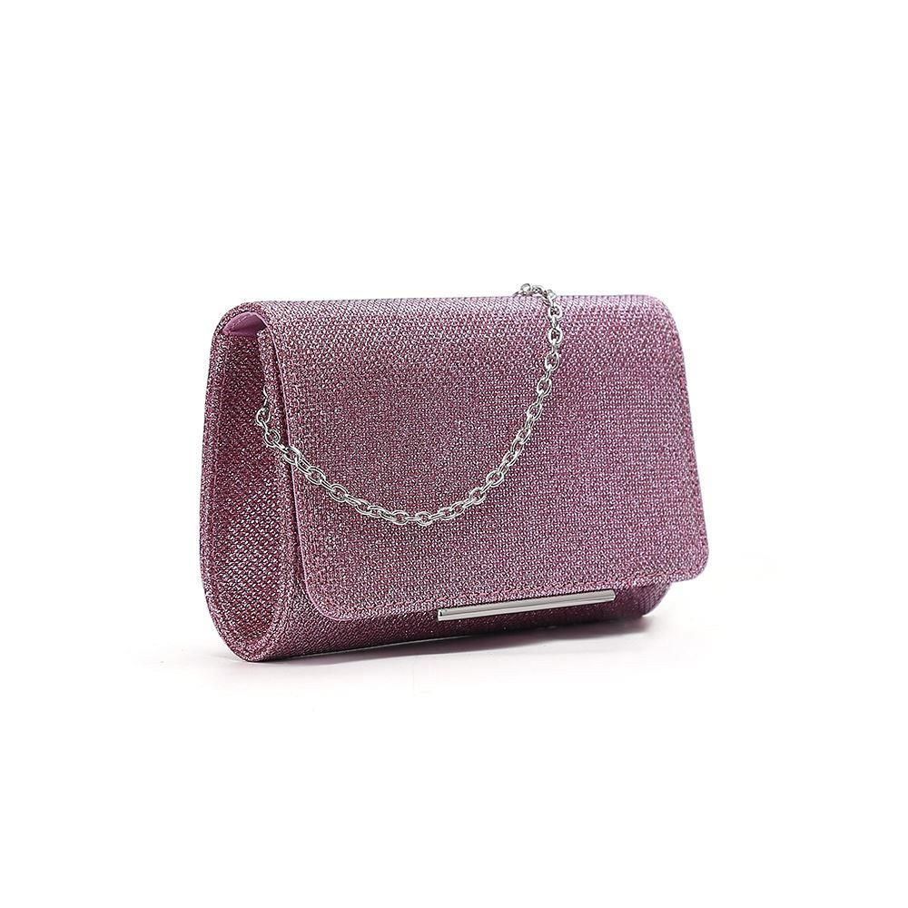 Zijaanzicht Roze Mini glitter tasje met magnetische klepsluiting