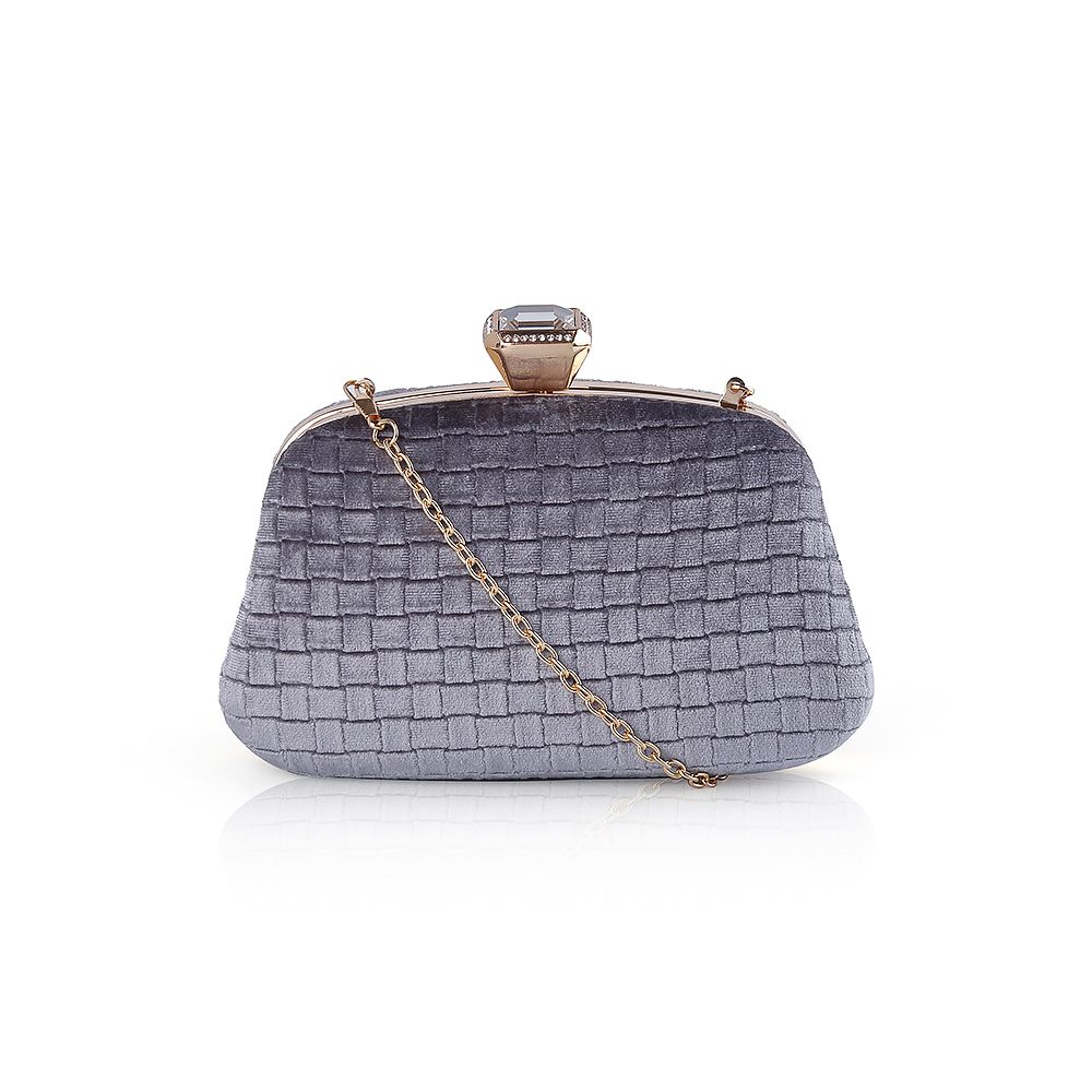 Zilverkleurige Fluweel clutch met diamant style sluiting
