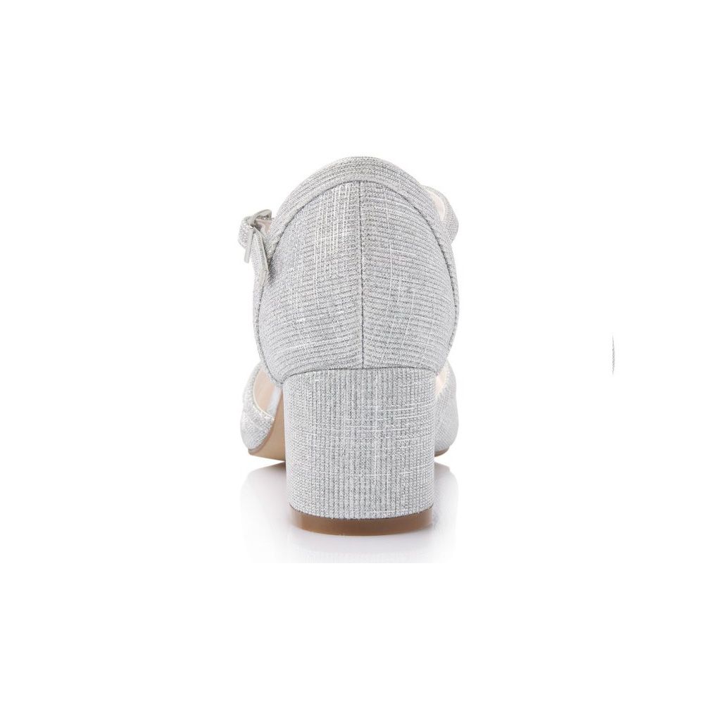 Achterkant van de Zilverkleurige Metallic schoen met middelhoge blokhak van 5cm
