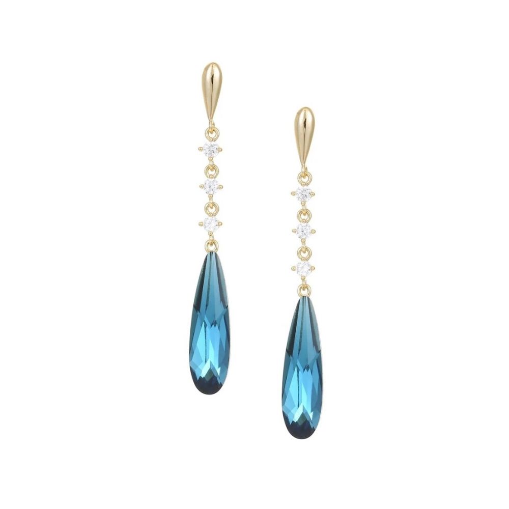 Druppel oorbellen met lange blauwe kristal hangers