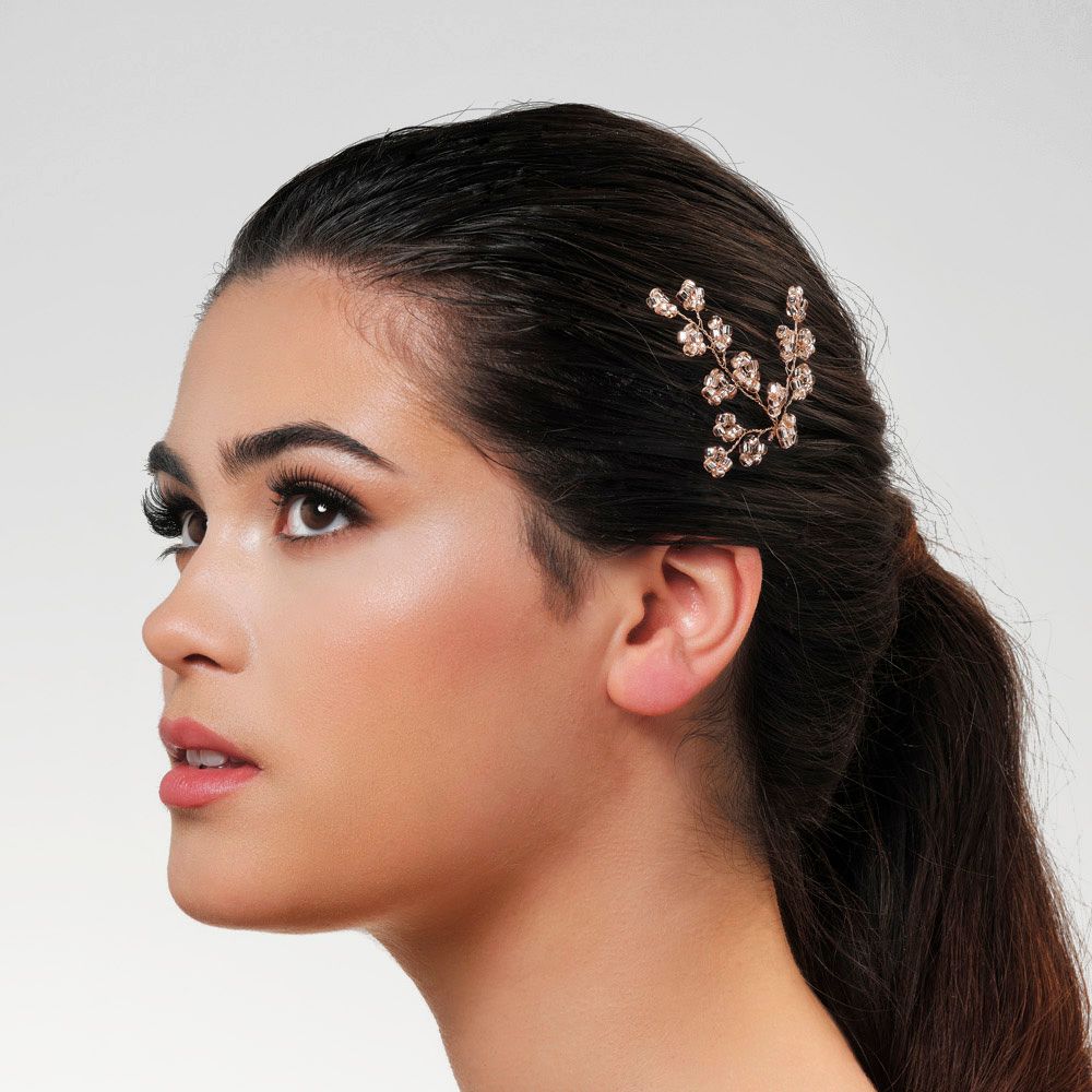 Haarspeld met kleine bloemetjes in het rosé goud