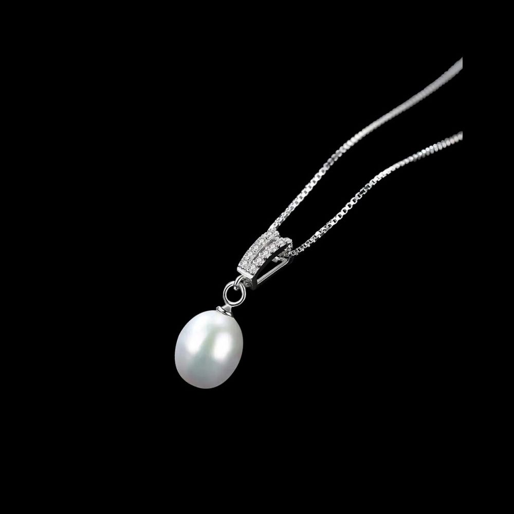 Sterling ketting met zoetwaterparel druppel en zirkonia kristallen