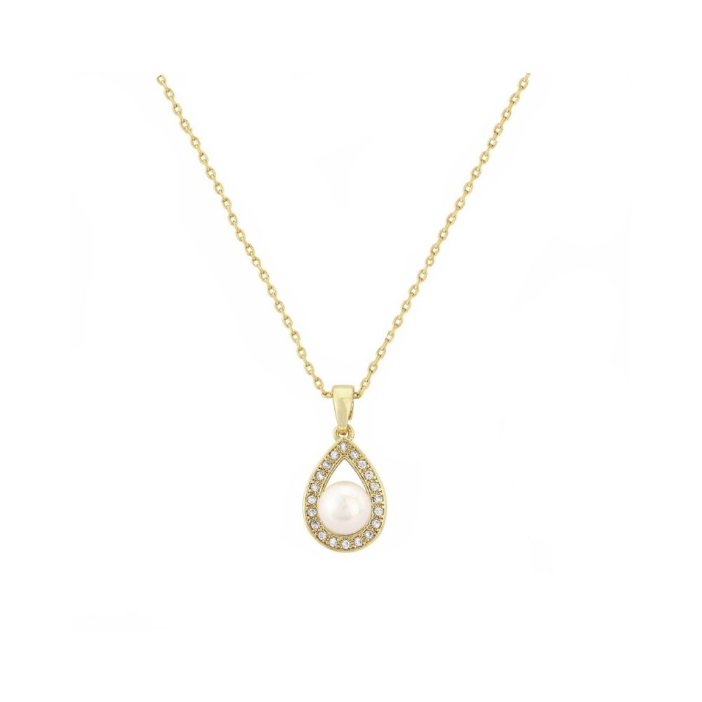 Ketting met parelhanger omringt met kleine zirkonia steentjes