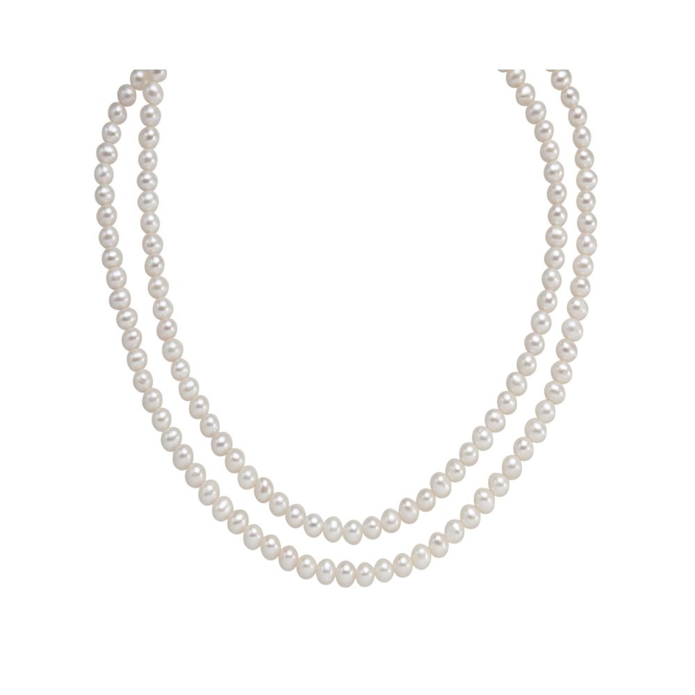 Ketting met gesimuleerde ivoren parels, kan als dubbele rij of enkele lange ketting worden gedragen.