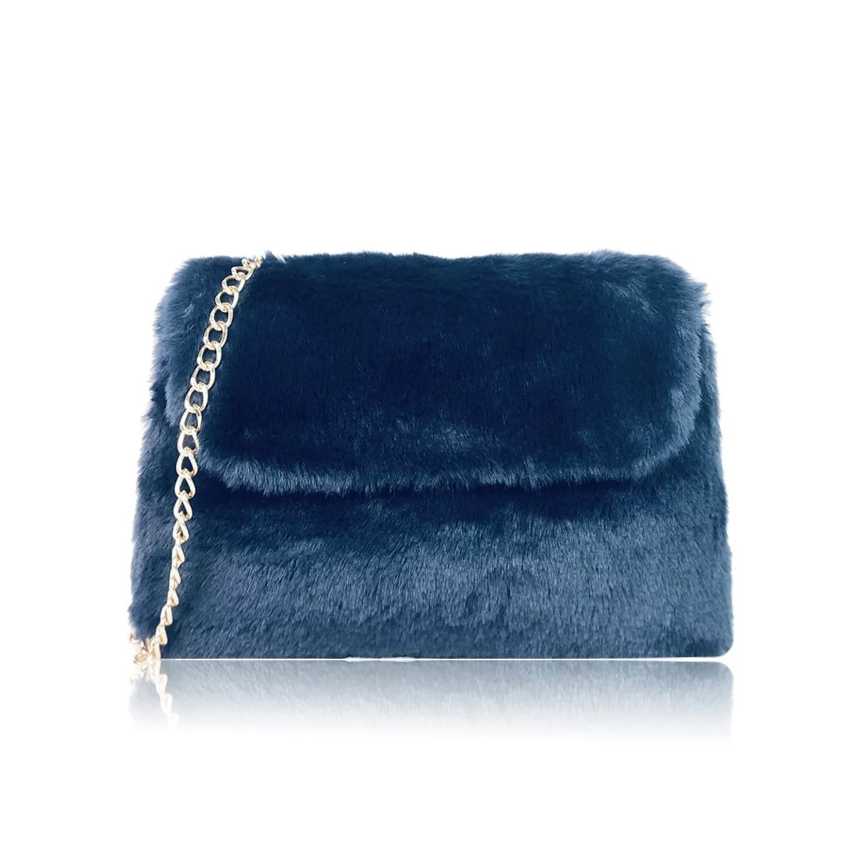 Fluffy blauwe clutch met ketting