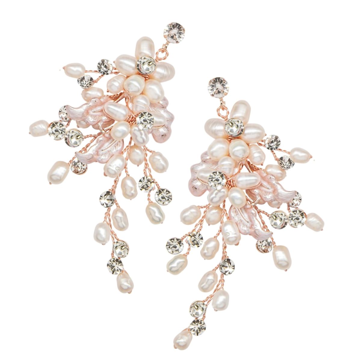 Blush roze rank oorbellen met parels en kristallen