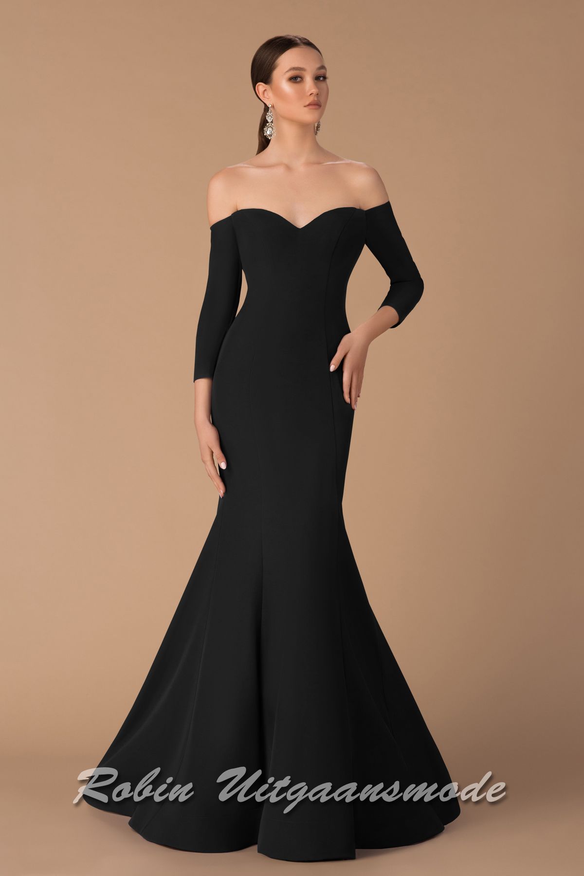 Strapless galajurk met hartvormige bustelijn, driekwart lange mouwen en een zeemeermin rok