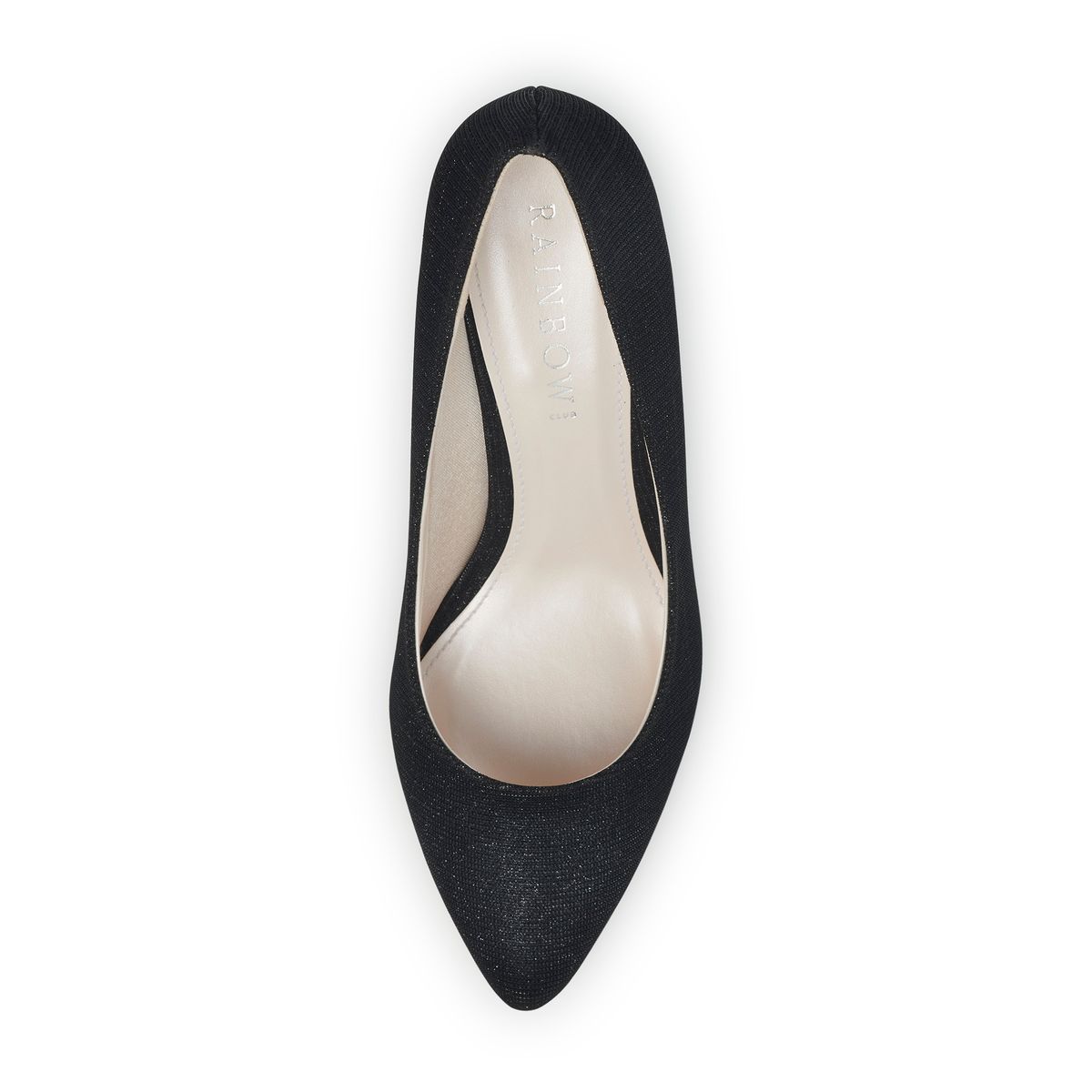 Zwarte Metallic glamour pump met comfortabele hak, bovenaanzicht