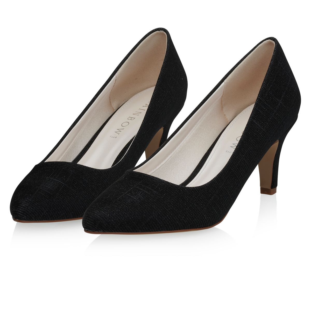 Paar Zwarte Metallic glamour pump met comfortabele hak