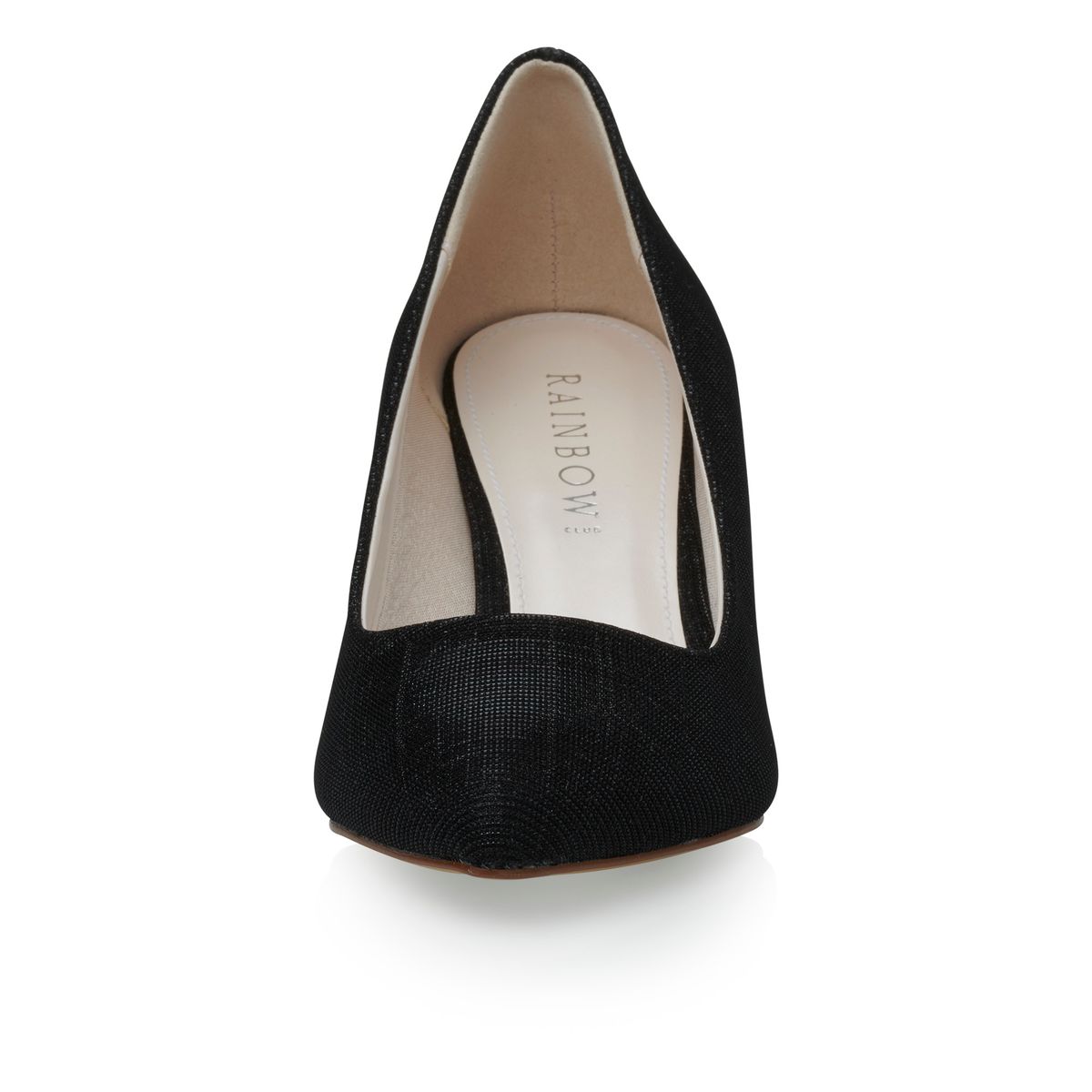 Zwarte Metallic glamour pump met comfortabele hak, voorzijde