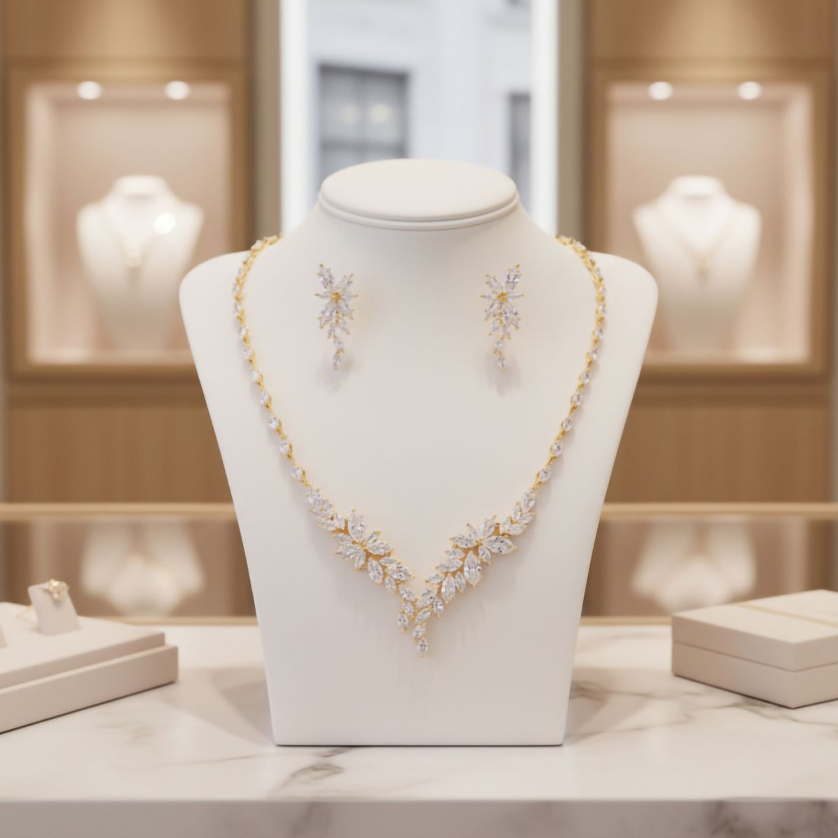 Chique sieradenset met marquise geslepen kristallen