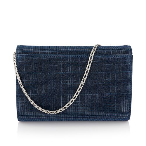 Achterkant van de Navyblauwe compacte clutch met halve envelop klep
