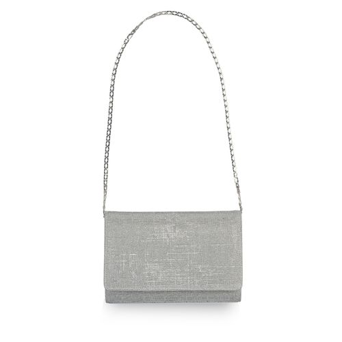 Zilverkleurige kleine metallic clutch met glitter afwerking