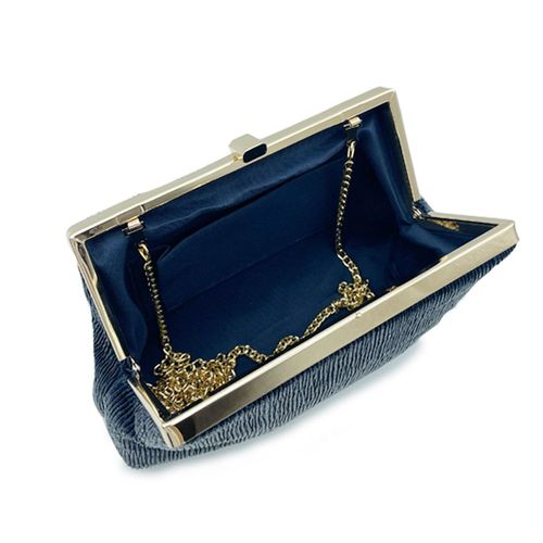 Open stand van de Navy blauwe vintage clutch met leather look