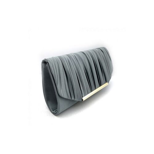 Pewter Avondtas met geplooide envelop klep en metalen rand, zijaanzicht