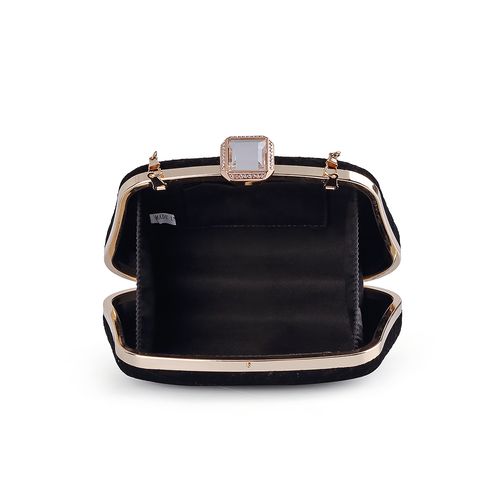 Zwarte Fluweel clutch met diamant style sluiting, open stand