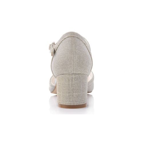 Achterkant van de Goudkleurige Metallic schoen met middelhoge blokhak van 5cm