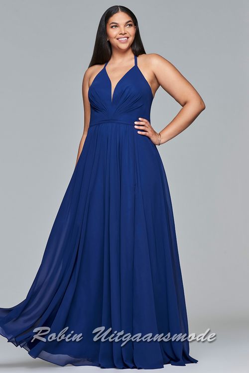 Blauwe Moderne plus size galajurken in soepel vallende stoffen
