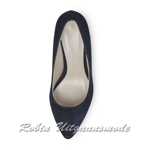 Bovenaanzicht van de Navyblauwe Metallic glamour pump met comfortabele hak