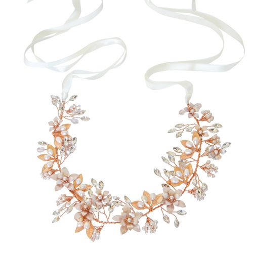 Romantische bloemen haarband met parels en kristallen