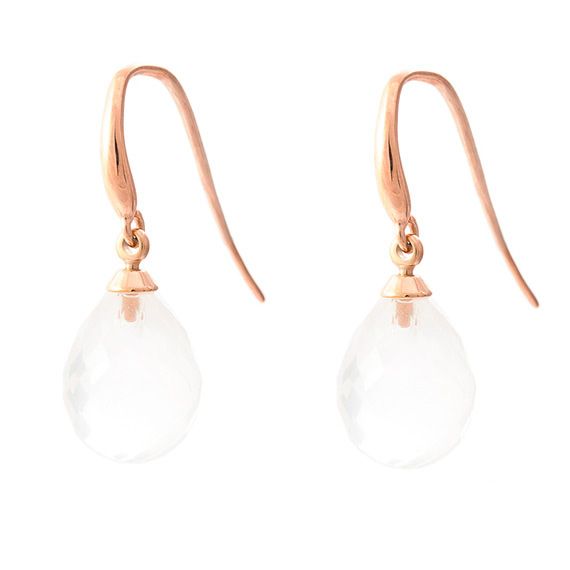 Rose goudkleurige oorhanger met witte opaal gekleurde glas steen