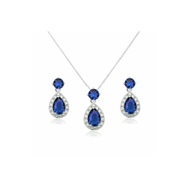 Sprankelende sieraden set met saffierblauwe zirkonia kristallen