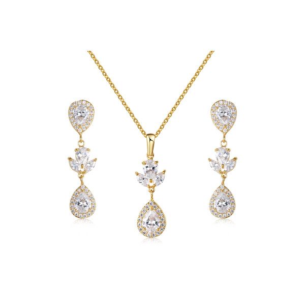 Goudkleurige sieraden set met zirkonia druppels