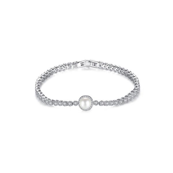 Zirkonia kristallen armband met grote parel in het midden