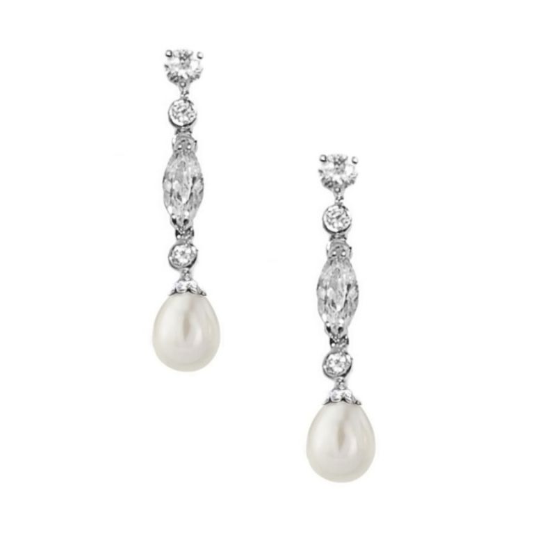Lange glamour parel oorbellen met zirkonia kristallen