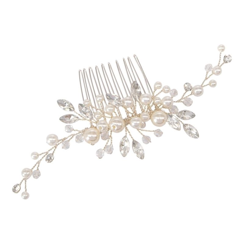 Parel haarkam met kristallen en strass steentjes