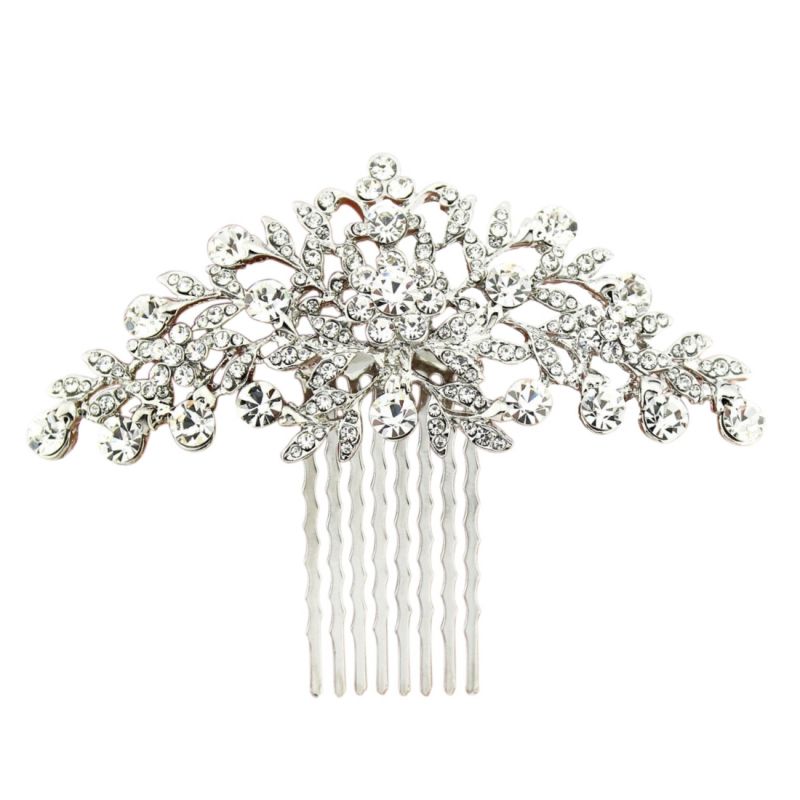 Haarkam in het zilver met strass diamantjes