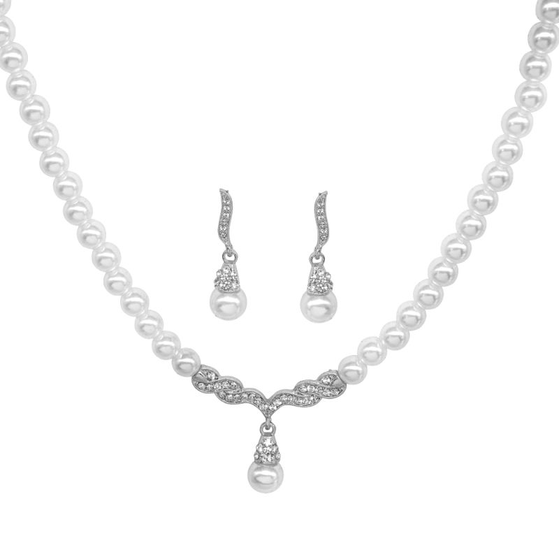 Bruidssieraden set met parelsnoer ketting